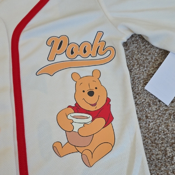 Disney Winnie The Pooh Baseball Jersey Cream and Red Shirt - Picture 2 of 6